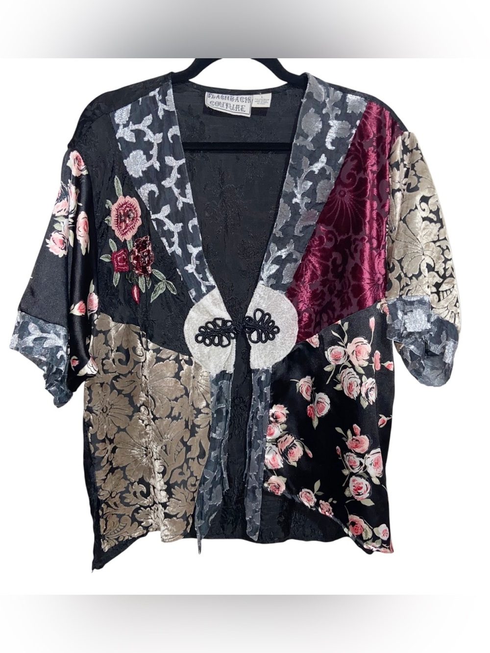 Vintage 90s Y2K Top Womens Large Patchwork Velvet Burnout Whimsigoth Festival